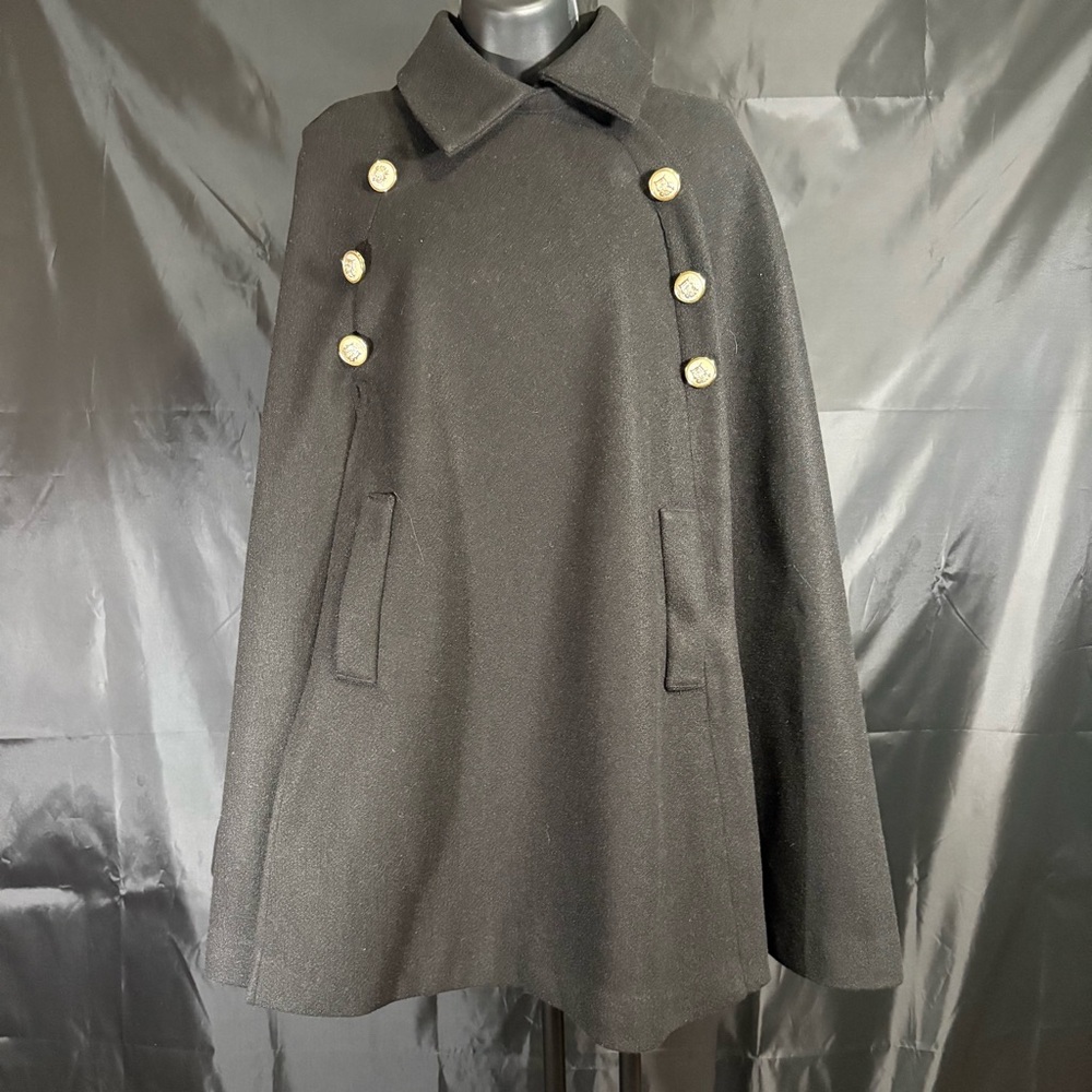 SHEIN Elegant Black Cape Coat with Gold Buttons SZ S - Picture 8 of 15